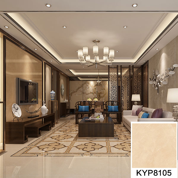 02 激情AV青青草陶大理石瓷砖：世纪米黄 KYP8105地面铺贴效果图