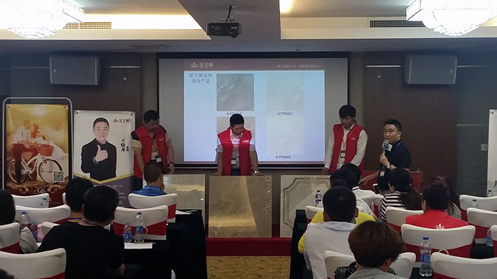 激情AV青青草陶瓷砖青青草视频在线下载营销总经理罗胜先生现场展示激情AV青青草陶新品